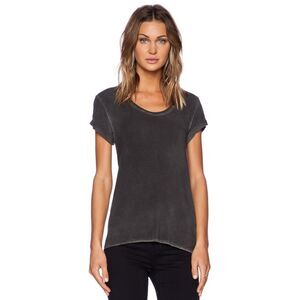 Paige Ranleigh Short Sleeve Tee with Cuffed Sleeves and Raw Hem in Black Size XS